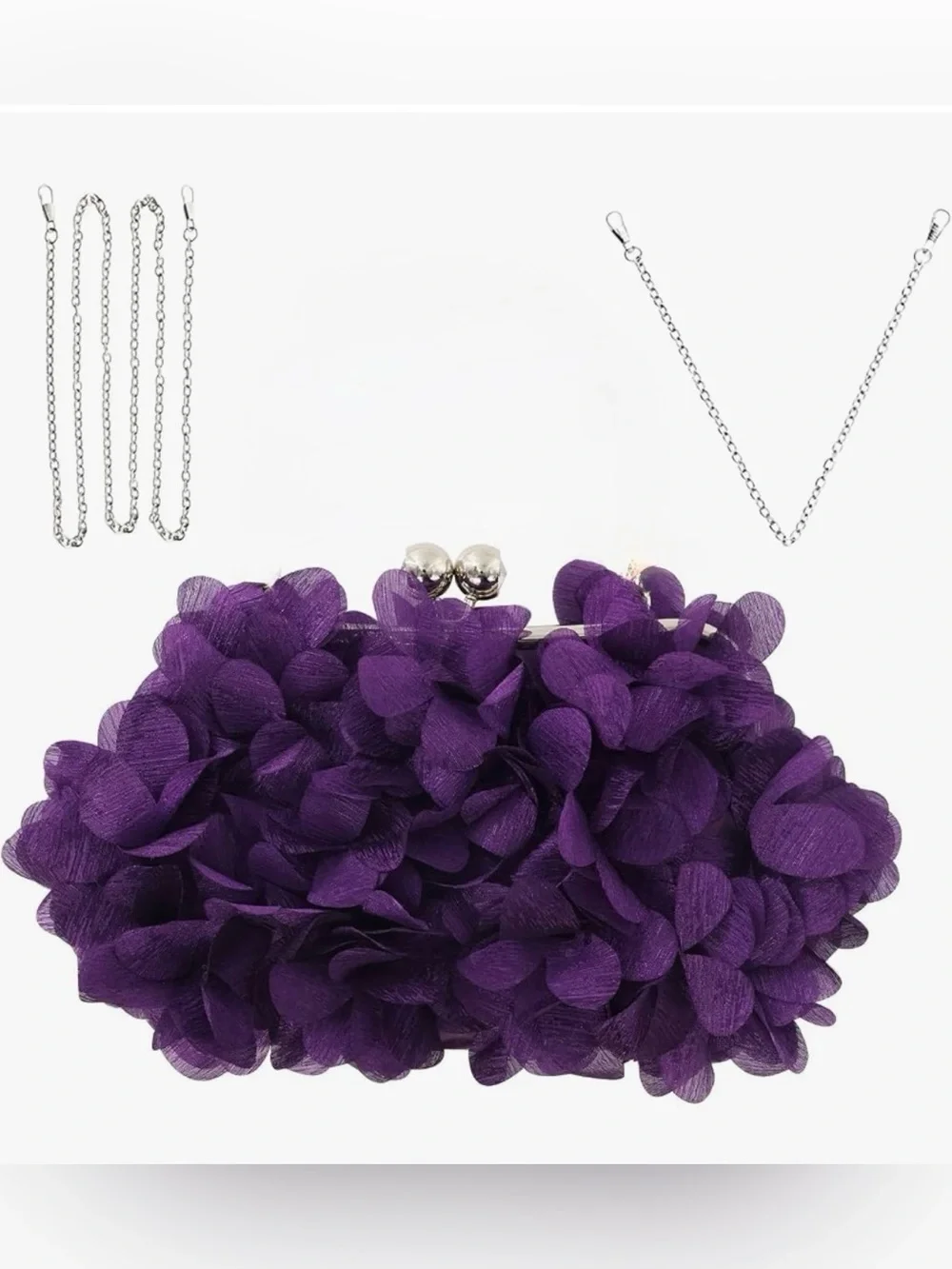 Elegant Purple Floral Appliqué Evening Clutch with Chain Handle